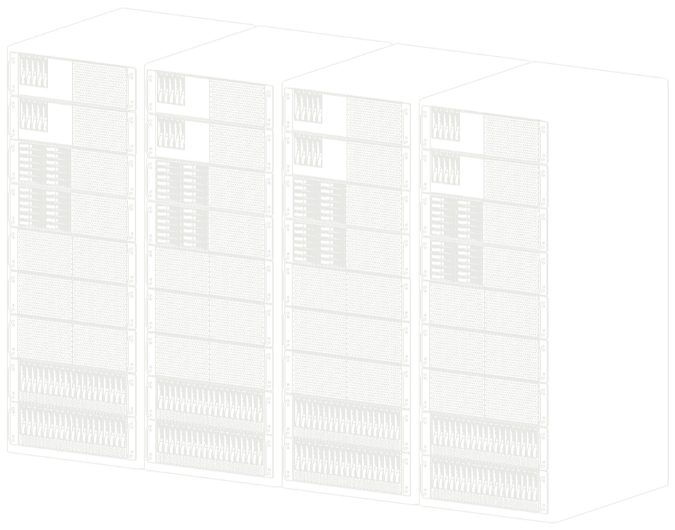 Line drawing of a row of four server racks