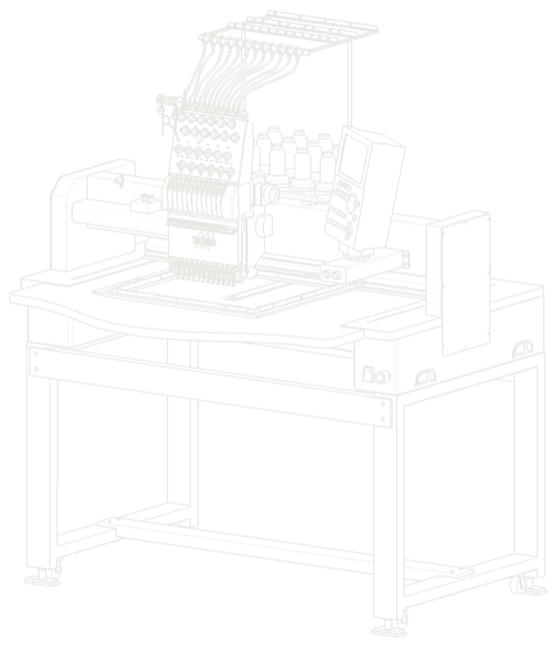 Line drawing of a multi-needle embroidery machine on its stand